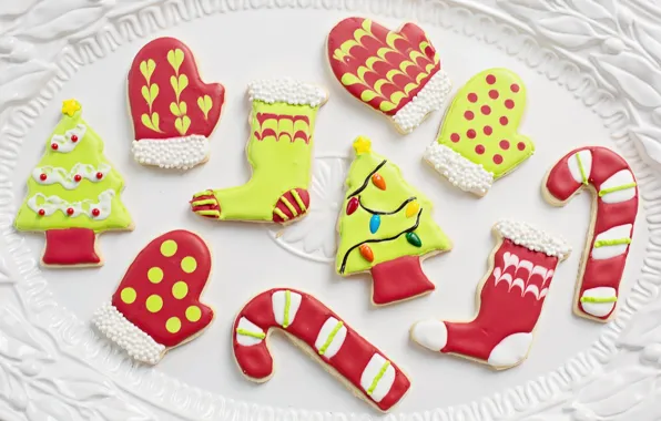 Winter, holiday, toys, cookies, Christmas, white background, New year, socks