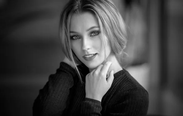 Picture background, model, portrait, makeup, hairstyle, blonde, beauty, black and white