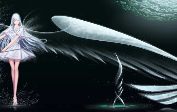 The sky, water, girl, clouds, squirt, magic, wings, anime