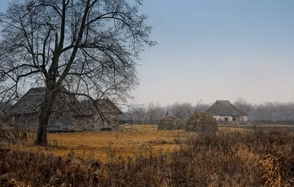 Autumn, rain, village