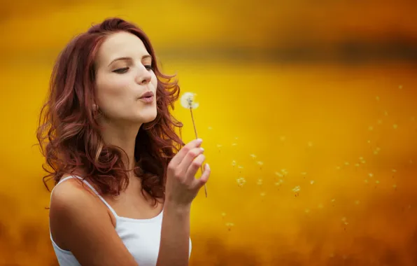 Girl, nature, dandelion, red