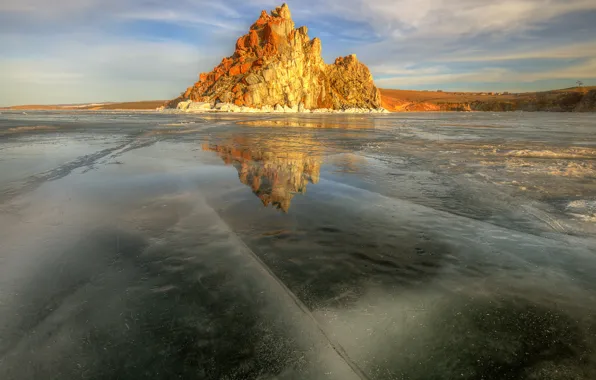The sky, the sun, lake, ice, spring, Baikal, March