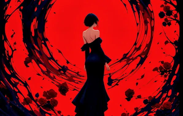 Girl, fantasy, dress, digital art, roses, artwork, concept art, fantasy art