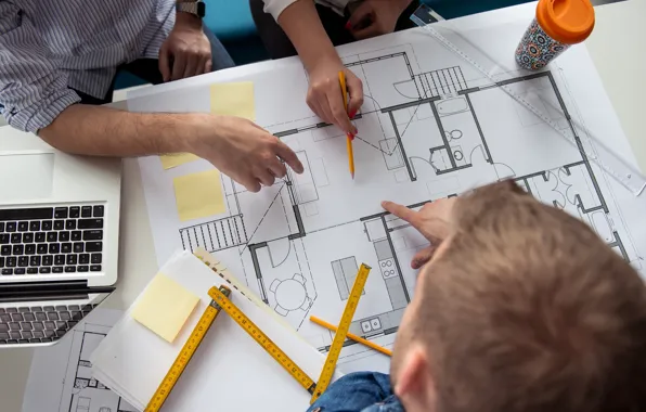 Architecture, engineering, plans, teamwork