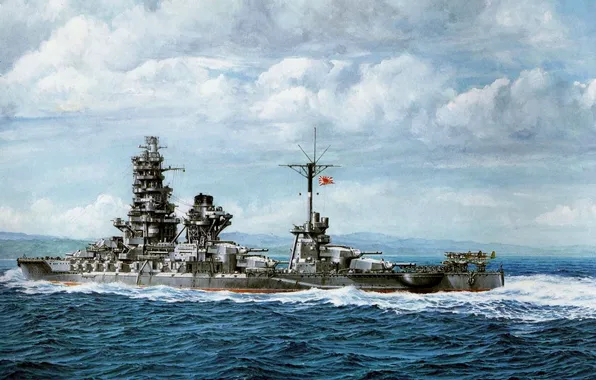 Ship, art, Navy, military, battleship, Japanese, battleship, WW2