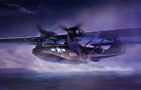 Picture war, art, painting, aviation, ww2, Consolidated PBY Catalina