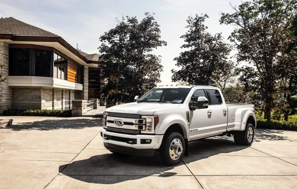 Trees, house, Ford, pickup, 4x4, 2018, 440 HP, Super Duty