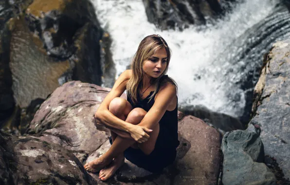 Picture girl, waterfall, legs, Yaroslav Sokolkin, Victoria Yanovskaya