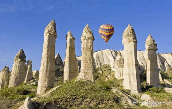 City, Sky, Landscape, Turkey, Valley, Columns, Balloon