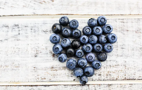 Picture berries, blueberries, love, fresh, heart, wood, romantic, blueberry
