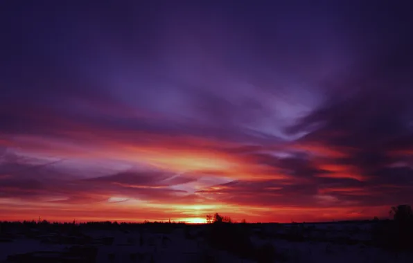 Sunset, The sun, The sky, Clouds, The evening, Night, Horizon, Morning
