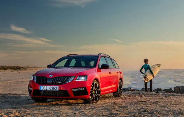 Sea, red, Skoda, Combi, Octavia, RS 245