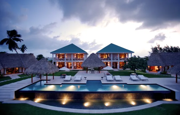 Palm trees, the evening, pool, Thailand, resort