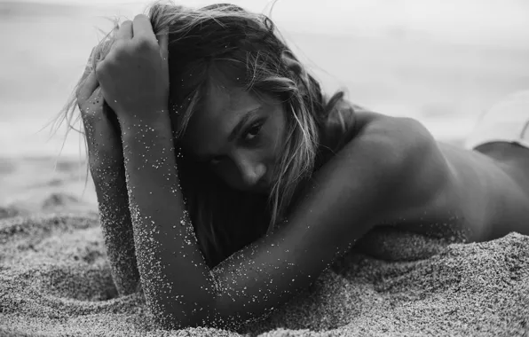Sand, beach, look, girl, Alexis Ren