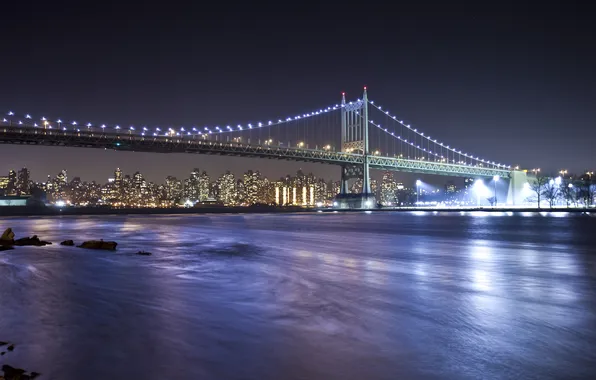 Night city, New York City, East River, the East river, Robert F. Kennedy Bridge, The …