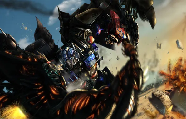 Explosions, battle, Transformers