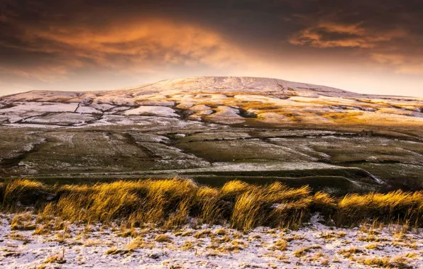 Winter, grass, snow, nature, hill, Yorkshire, Angry