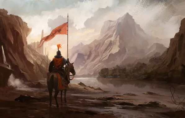 Mountains, Horse, Horse, Fantasy, Art, Landscape, Knight, Mountains