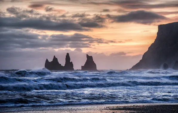 Waves, Oregon, ocean, rocks, sunrise