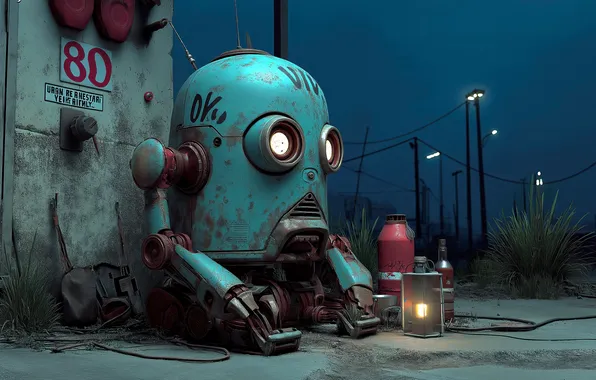 Fantasy, Robot, science fiction, street, sci-fi, digital art, artwork, fantasy art