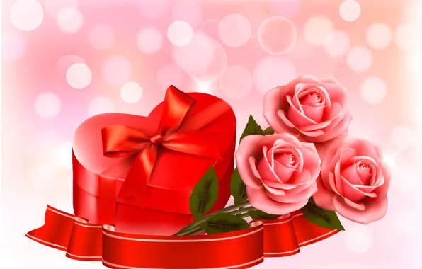 Flowers, holiday, roses, hearts, Valentine's day