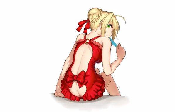 Girl, sexy, ass, green eyes, dress, anime, beautiful, short hair