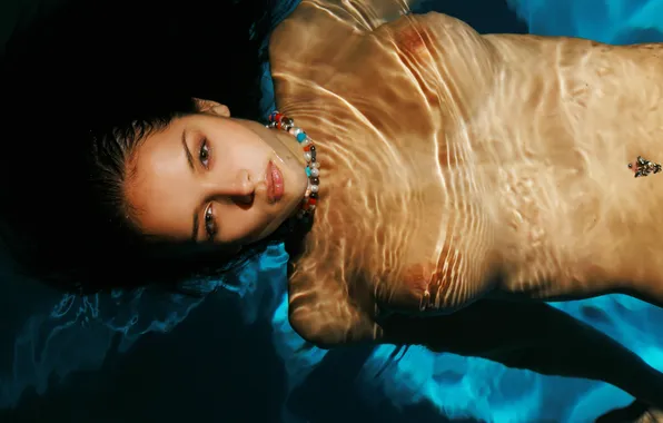 Chest, look, girl, body, pool, piercing, brunette, under water