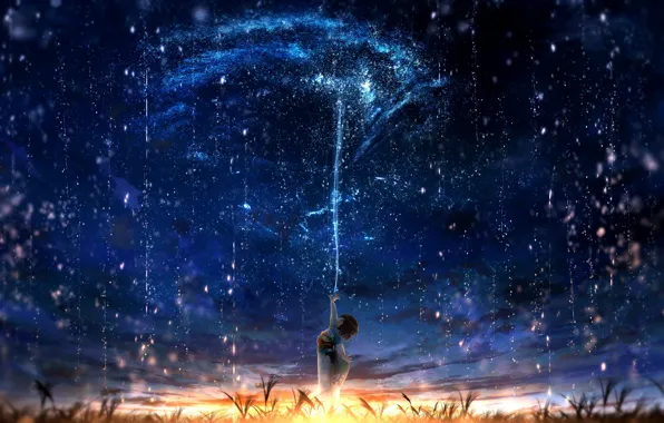 Picture the sky, sunset, night, glow, fantasy, girl