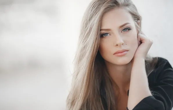 Look, girl, face, pose, hand, portrait, makeup, blonde