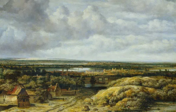Picture landscape, oil, picture, canvas, Philips Koninck, The roadhouse