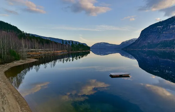 Forest, mountains, lake, Bank