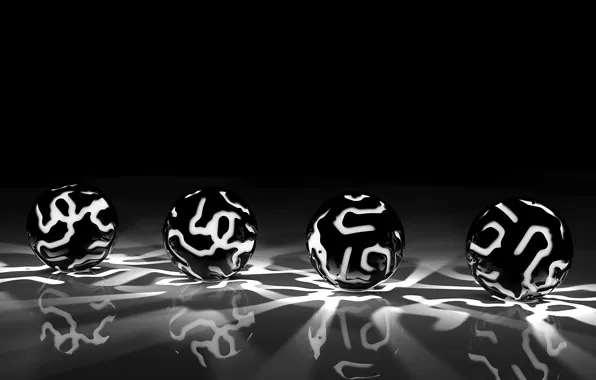 Picture surface, light, grey, black, balls, patterns, black and white
