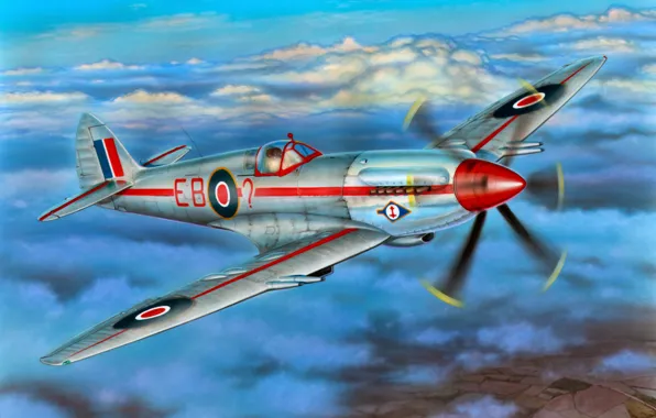 Picture war, art, airplane, painting, aviation, Supermarine Spitfire F Mk.21 &ampquot;Contraprop&ampquot;