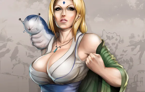 Girl, animal, art, blonde, pendant, naruto, fist, tsunade
