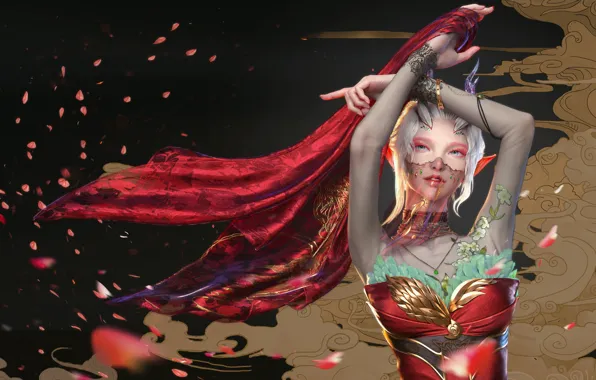 Clouds, movement, dance, decoration, elf, rose petals, clouds, dance