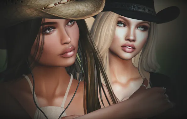 Background, girls, face, hats