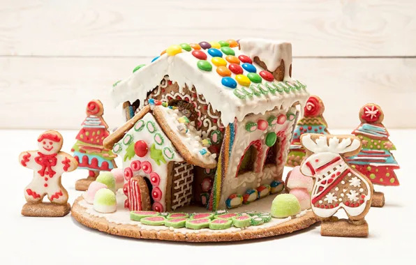 Board, men, deer, cookies, Christmas, candy, New year, house
