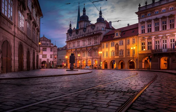 Picture building, home, Prague, Czech Republic, night city, bridge, Prague, Czech Republic