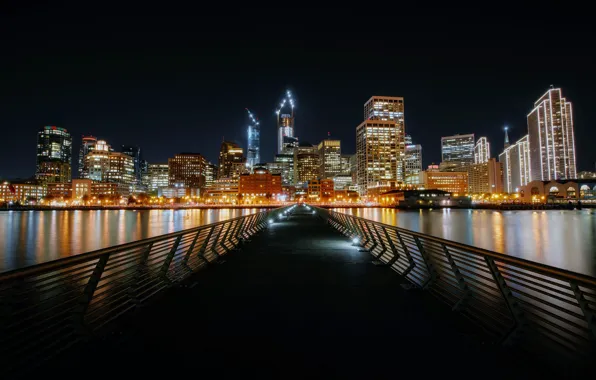 Picture night, bridge, lights, shore, home, CA, Bay, San Francisco