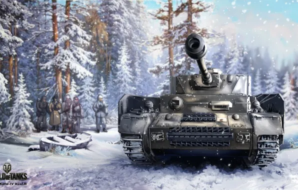 Picture winter, forest, snow, figure, art, tank, the Germans, German