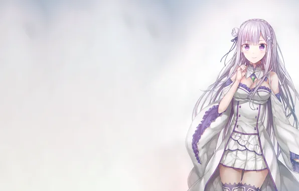 Picture white, girl, background, anime, art, Emilia, re zero kara hajime chip isek or seikatsu