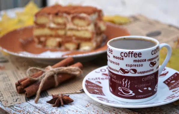Picture coffee, cinnamon, tiramisu