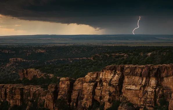 Mountains, lightning, horizon, USA, USA, New Mexico, Lightning, mountains