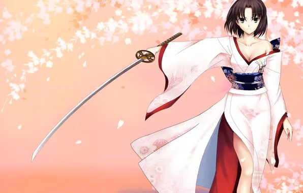 Picture girl, sword, katana, art, kimono, kara no kyoukai, ryougi shiki, zhou siwei