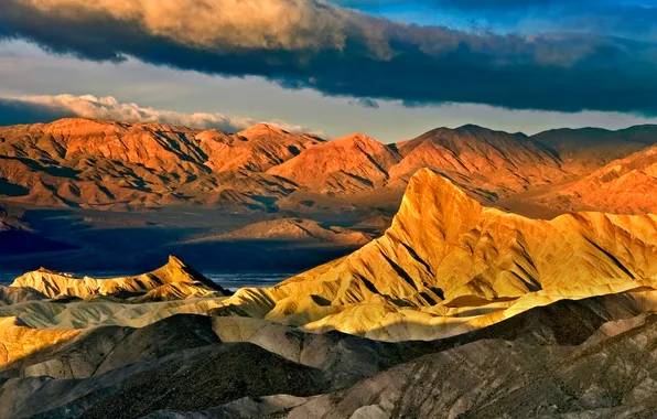 The sky, clouds, sunset, mountains, tops