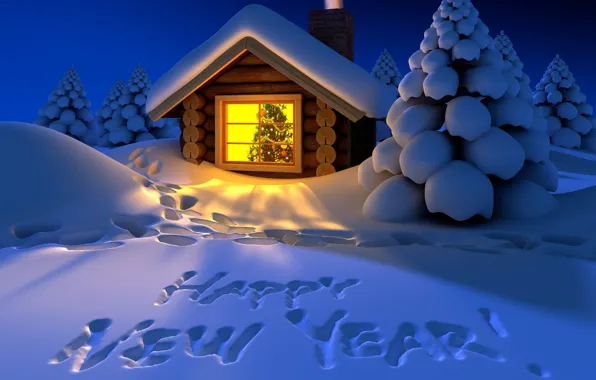 Winter, snow, the inscription, the evening, New Year, Happy New Year, winter, snow