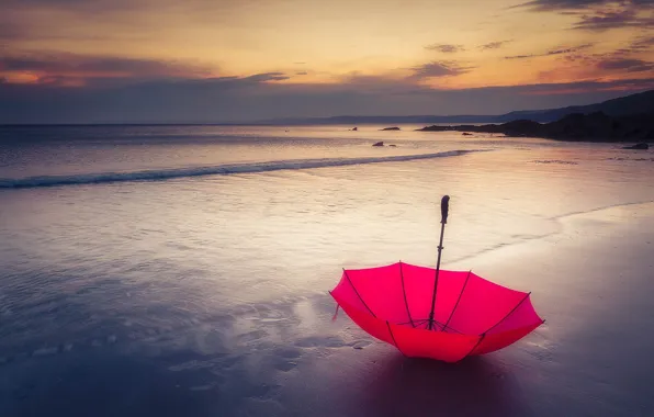 Picture beach, umbrella, coast, the evening