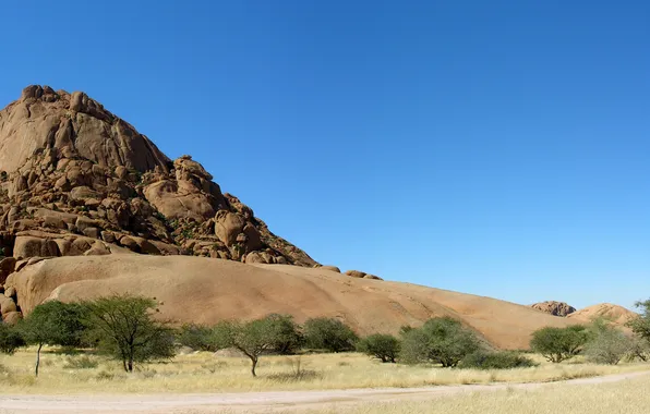 The sky, Sand, Photo, Rocks, Trees, Mountain, Desert, Panorama