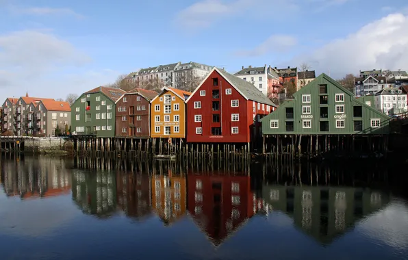 Picture the city, home, Norway, colorful, Trondheim, on stilts