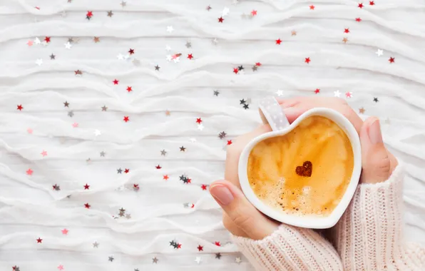 Picture stars, heart, coffee, hand, Cup, heart, stars, cup